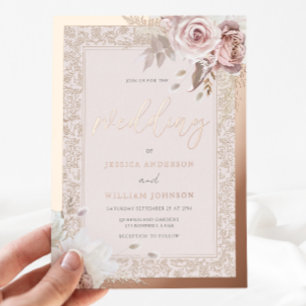 Rose Gold Foil Vintage Border Blush Floral Wedding