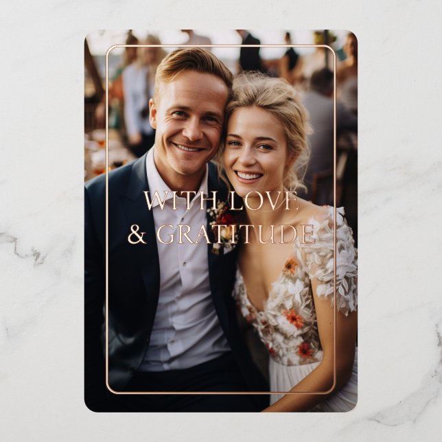 Rose-Gold, Foil, Wedding, 1 Photo "Thank You" (Front)