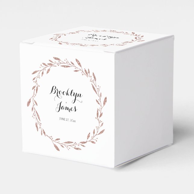 Rose Gold Foil Wedding Favour Boxes Floral Wreath (Front Side)