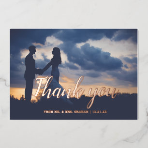 Rose gold foil wedding overlay thank you card
