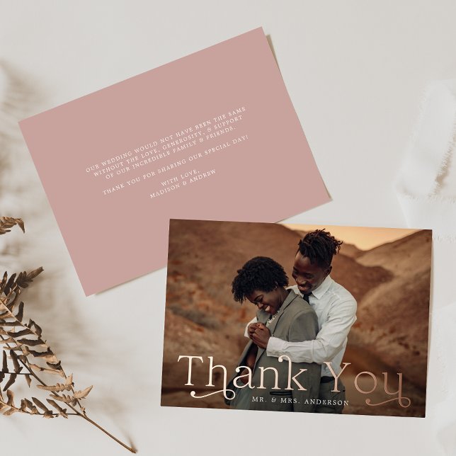 Rose Gold Foil Wedding Photo Thank You Card (Creator Uploaded)