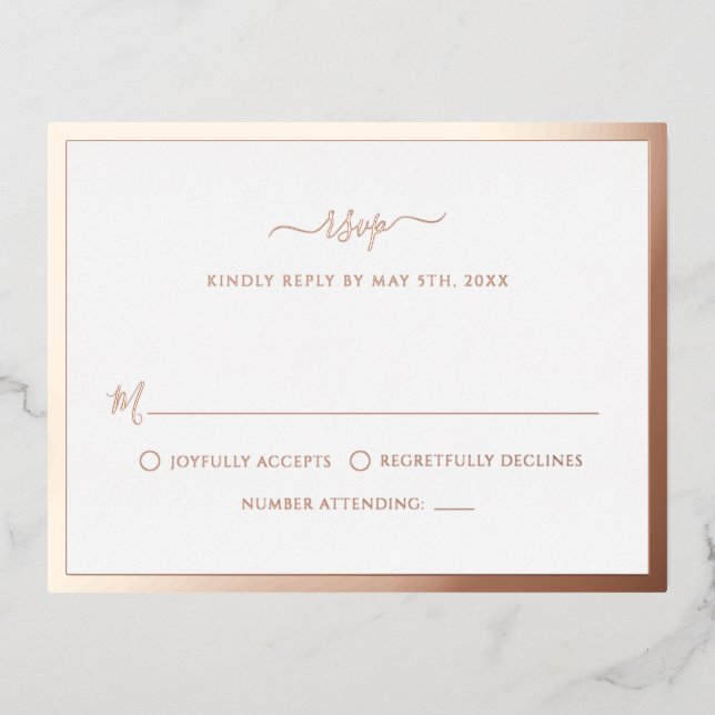 Rose Gold Foil Wedding RSVP Card (Front)