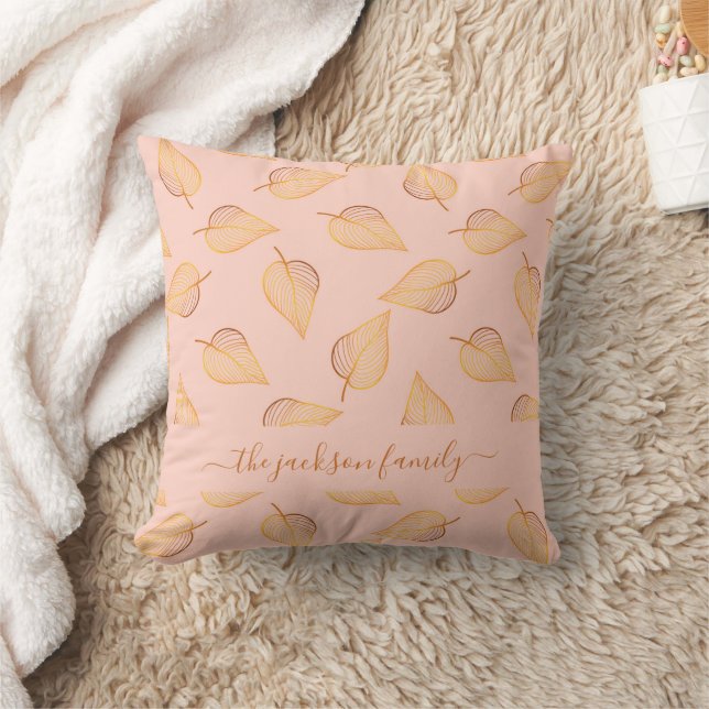 Rose gold foliage pattern family name cushion (Blanket)