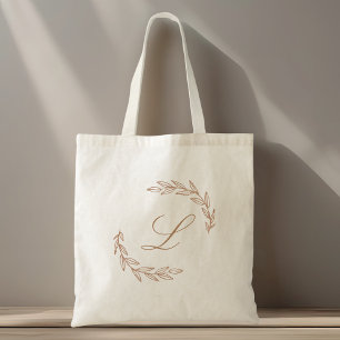 Rose Gold Foliage Wreath Monogram Tote Bag