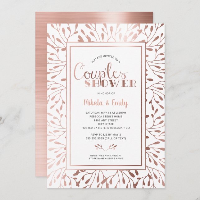 Rose Gold Frame Couples Shower, colour changeable Invitation (Front/Back)