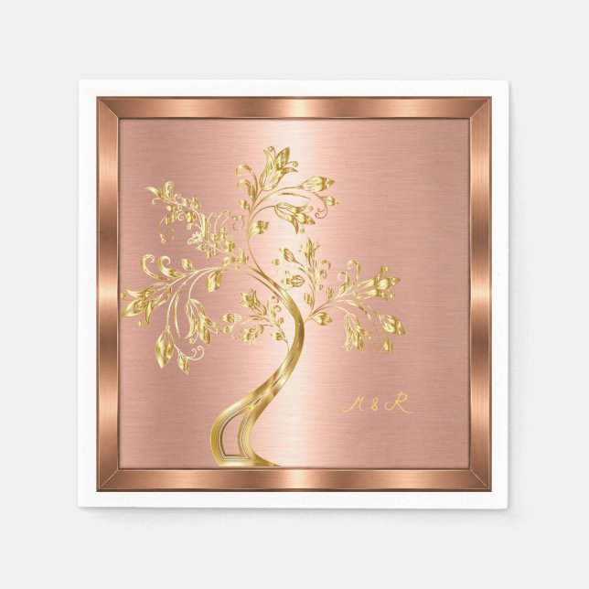 Rose Gold Frame Golden Tree Custom Napkin (Front)