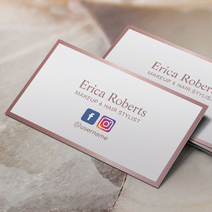 Rose Gold Frame Minimalist Makeup Hair Stylist Business Card