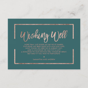 Rose gold frame script green teal wishing well enclosure card