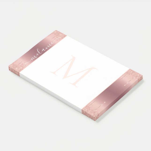 Rose Gold Framed Post-it® Notes Custom Name Letter (Angled)
