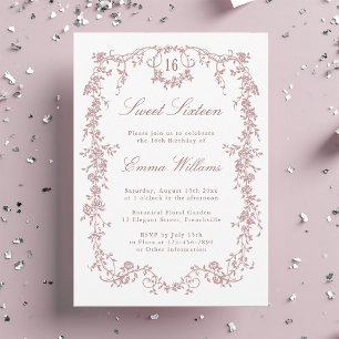 Rose Gold French Frame Sweet 16 Birthday Party Invitation