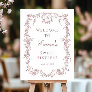 Rose Gold French Frame Sweet 16 Birthday Welcome Poster
