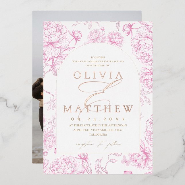Rose Gold French Toile Flora Wedding  (Front/Back)