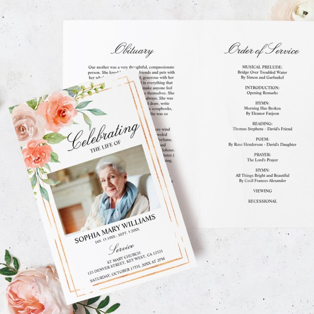 Rose & Gold Funeral Program | Order of Service (Creator Uploaded)