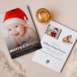 Rose Gold Funny Holiday Baby Birth Announcement
