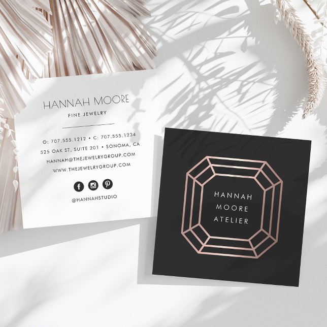 Rose Gold Gemstone Logo | Jewellery Design Square Business Card (Creator Uploaded)