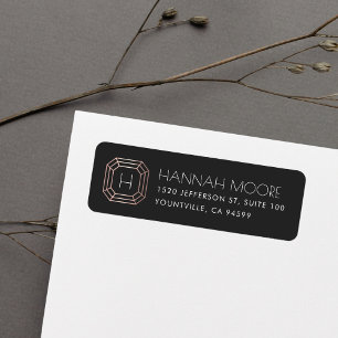 Rose Gold Gemstone Monogram Return Address