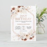 Rose Gold Geometric Boho Floral 21st Birthday