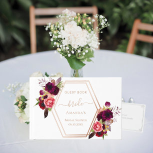 Rose gold geometric burgundy florals Bridal Shower Guest Book
