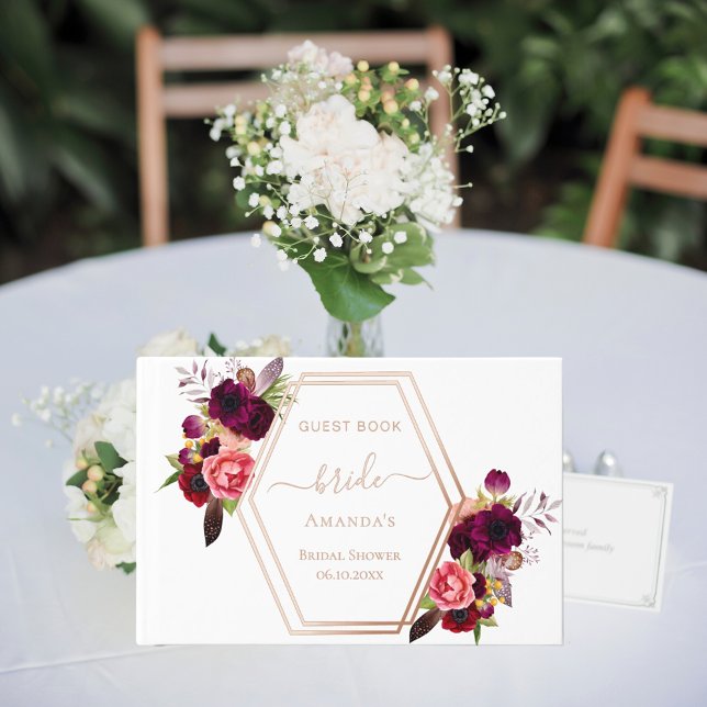 Rose gold geometric burgundy florals Bridal Shower Guest Book (Creator Uploaded)