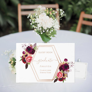 Rose gold geometric burgundy florals Graduation Guest Book