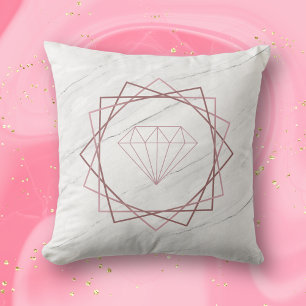Rose Gold Geometric Diamond Marble Cushion