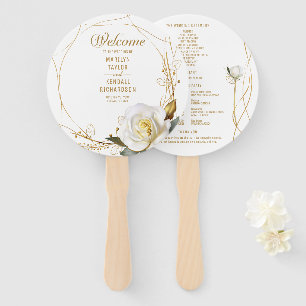 Rose Gold Geometric Floral Wedding Hand Fan