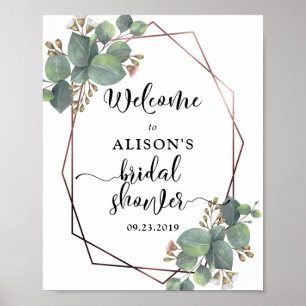 Rose gold geometric frame eucalyptus bridal shower poster