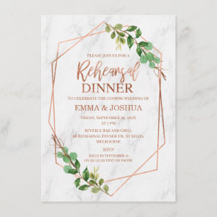 Rose Gold Geometric Greenery Rehearsal Dinner Invitation