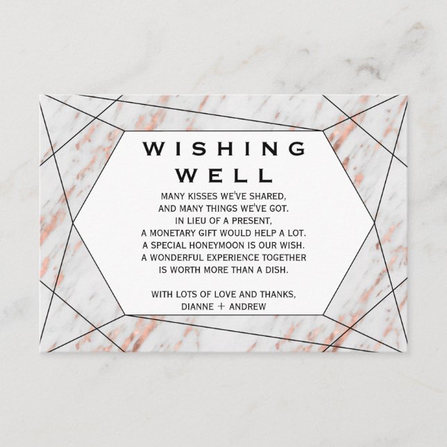 Rose Gold Geometric Marble Wedding Wishing Well Enclosure Card (Front)