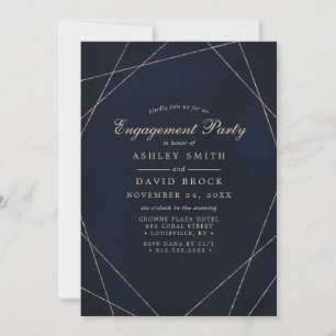 Rose Gold Geometric Midnight Blue Engagement Party Invitation