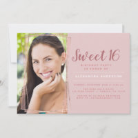 Rose Gold Geometric Photo Sweet 16 Birthday