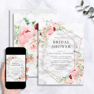Rose Gold Geometric Pink Floral Bridal Shower Invitation