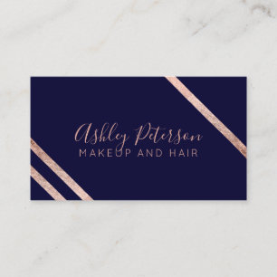 Rose gold geometric stripes navy blue makeup business card