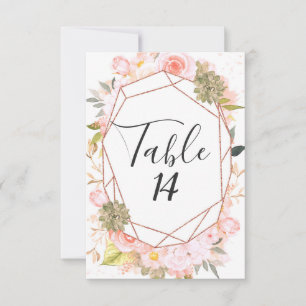 Rose Gold Geometric Succulent Wedding Table Number