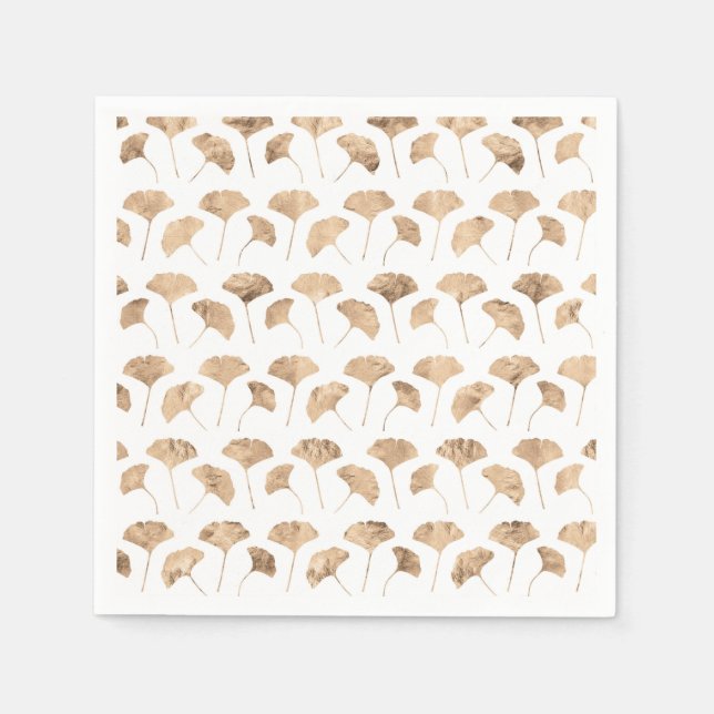 Rose gold ginko leaves white background napkin (Front)