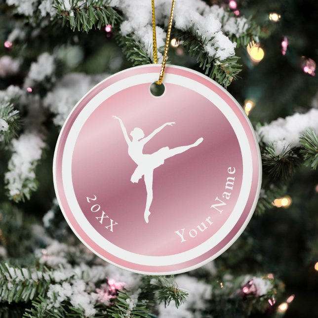 Rose Gold Girls Ballerina Dancer Name & Year Pink Ceramic Tree Decoration (Creator Uploaded)