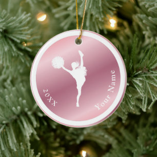 Rose Gold Girls Cheerleading Theme Name Year Pink Ceramic Tree Decoration