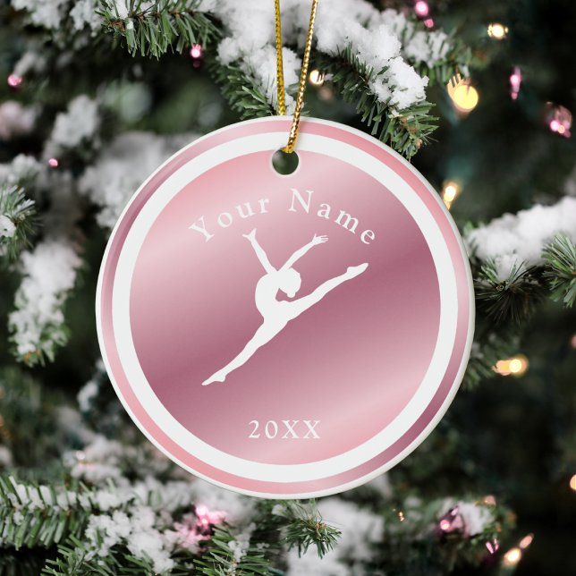 Rose Gold Girls Gymnastics Theme Name & Year Pink Ceramic Tree Decoration (Creator Uploaded)