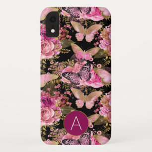 Rose Gold Girly Floral Butterfly Pattern Case-Mate iPhone Case