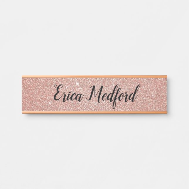 Rose Gold Girly Glitter Blush Pink Door Sign (Front)