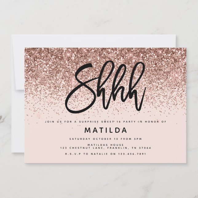 Rose gold girly glitter modern surprise birthday (Front)