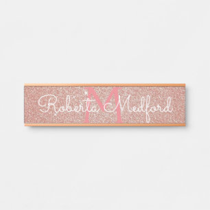 Rose Gold Girly Glitter Monogrammed Door Sign