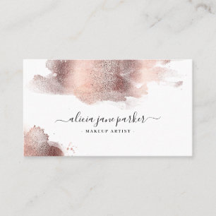 Rose gold girly glitter salon makeup artist busine business card