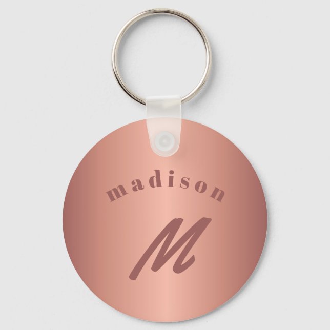 Rose gold girly monogram name chic elegant key ring (Front)