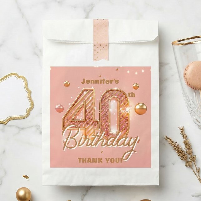 Rose Gold Glam 40th Birthday Thank You Favour Bags (Creator Uploaded)