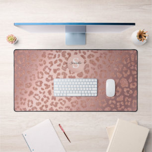 Rose Gold Glam Animal Print Glittery Desk Mat