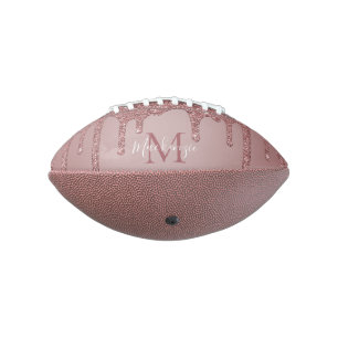 Rose Gold Glam Dripping Glitter Monogram Football