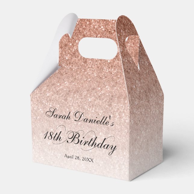 Rose Gold Glam Glitter Any Year Birthday Favour Box (Front Side)
