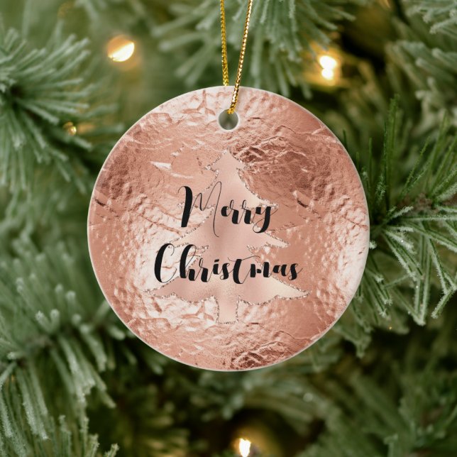 Rose Gold Glam Glitter Christmas Tree Ceramic Tree Decoration (Tree)