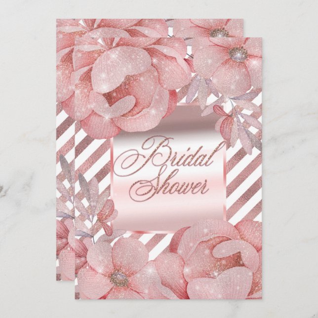 Rose Gold Glam Glitter Floral Bridal Shower Invitation (Front/Back)